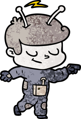 Bir insan tarafından çizilmiş dost canlısı çizgi film uzay adamı.