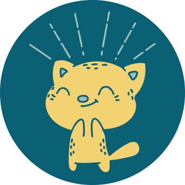 Bir insan tarafından çizilmiş dövme stili mutlu bir kedi.