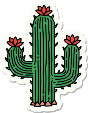 Bir insan tarafından çizilmiş geleneksel bir kaktüs stili dövme çıkartması.