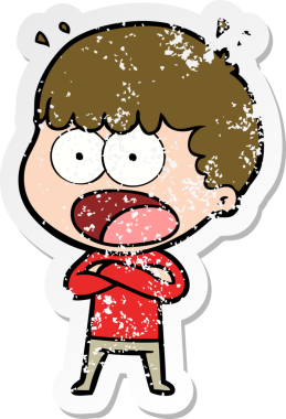 Bir insan tarafından çizilen şok olmuş bir adamın karikatür çıkartması.