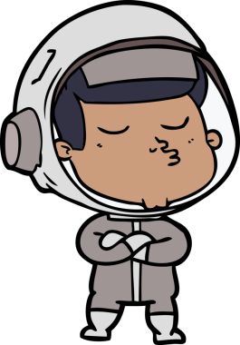 Bir insan tarafından çizilmiş kendine güvenen bir astronot çizgi filmi.