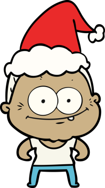 Bir insan tarafından çizilmiş Noel Baba şapkası giyen mutlu yaşlı bir kadının el çizimi.