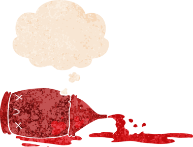 Düşünce baloncuklu karikatür şişesi bir insan tarafından çizilmiş dertli retro desenli.