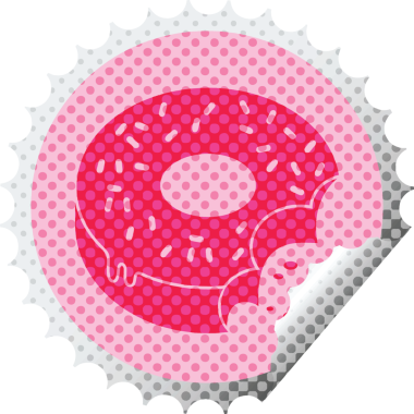 Isırılmış donut dairesel soyma etiketi bir insan tarafından çizilmiş.