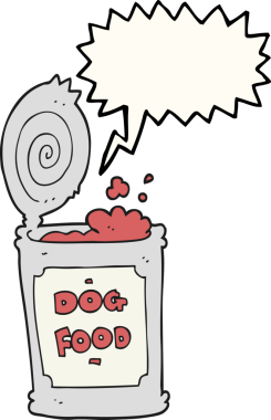 Bir insan tarafından çizilmiş serbest konuşma balonu karikatürü köpek maması