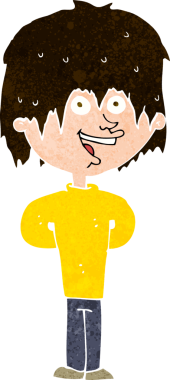 Bir insan tarafından çizilmiş mutlu, pasaklı bir çocuk.