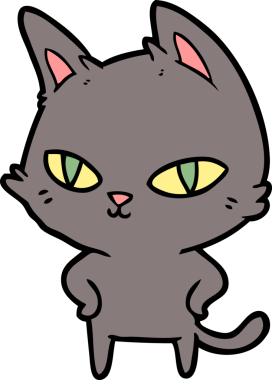 Bir insan tarafından çizilmiş parlak gözlü çizgi film kedisi.