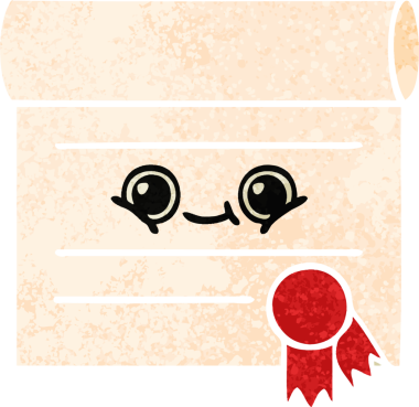 Bir insan tarafından çizilmiş bir sertifikanın retro illüstrasyon tarzı karikatürü