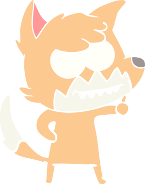 Bir insan tarafından çizilmiş düz renk çizgi film çizimi sırıtan tilki