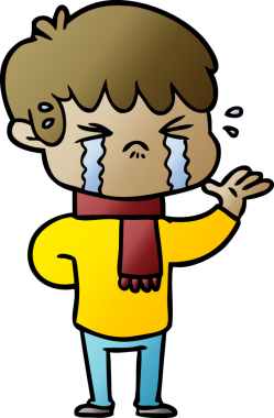 Bir insan tarafından çizilmiş ağlayan çizgi film çocuğu.