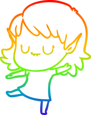 Gökkuşağı gradyan çizgisi mutlu çizgi film kızı bir insan tarafından çizilmiş.