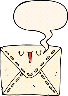 Bir insan tarafından çizilmiş çizgi roman tarzında konuşma baloncuğu olan karikatür zarfı