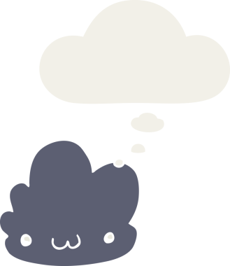 Düşünce baloncuğu olan sevimli çizgi film bulutu bir insan tarafından çizilmiş.