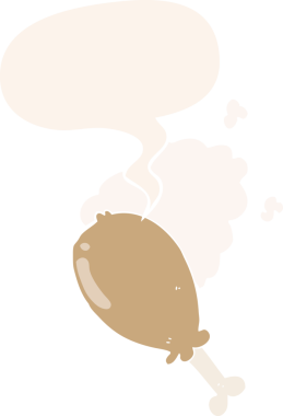 bir insan tarafından çizilmiş, konuşma baloncuklu tavuk budu çizgi filmi.