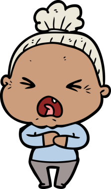 Bir insan tarafından çizilmiş kızgın yaşlı kadın çizgi filmi.