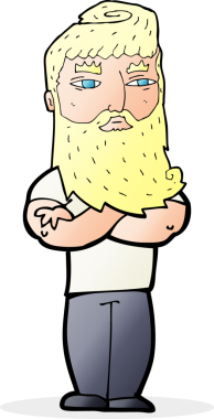 Bir insan tarafından çizilmiş sakallı ciddi bir adam çizgi filmi.