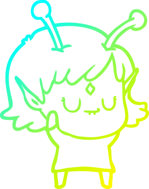 Bir insan tarafından çizilmiş bir uzaylı kız çizgi filmi.