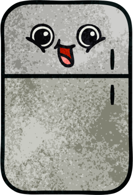 Bir insan tarafından çizilmiş buzdolabının retro grunge desenli karikatürü.