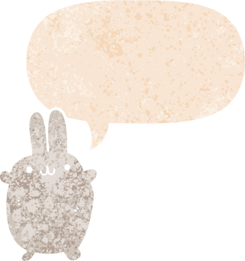 Konuşma baloncuğu olan çizgi film tavşanı bir insan tarafından çizilmiş dertli retro tarzı