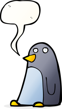 Bir insan tarafından çizilmiş konuşma balonu olan penguen çizgi filmi.