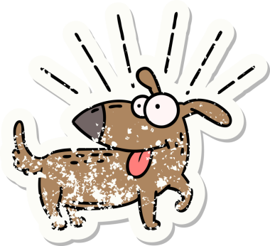 Dövme stili eski bir çıkartma bir insan tarafından çizilmiş mutlu bir köpek.