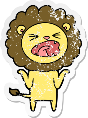 Bir insan tarafından çizilmiş karikatür aslanının sıkıntılı çıkartması.