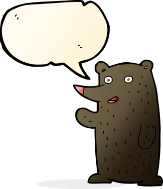 Bir insan tarafından çizilmiş konuşma balonuyla siyah ayıyı sallayan çizgi film.