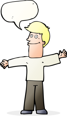 Bir insan tarafından çizilmiş konuşma balonlu mutlu adam çizgi filmi.