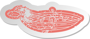 Bir insan tarafından çizilmiş ahşap bir teknenin eski bir karikatür çıkartması.