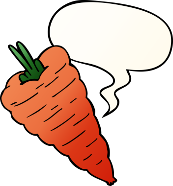 Bir insan tarafından çizilmiş, konuşma baloncuklu çizgi film havucu.