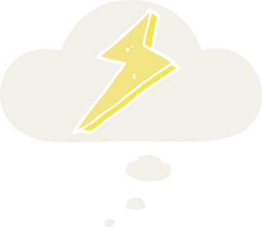 Düşünce baloncuklu karikatür yıldırımı bir insan tarafından çizilmiş.