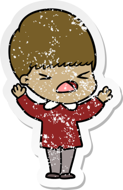 Bir insan tarafından çizilmiş stresli bir çizgi film çıkartması.