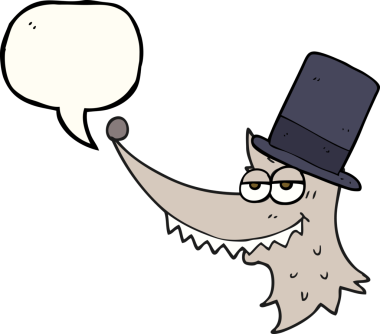 Bir insan tarafından çizilmiş serbest konuşma balonu çizgi filmi zengin kurt.