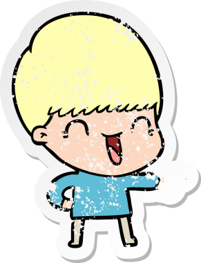 Bir insan tarafından çizilmiş mutlu çizgi film çocuğunun sıkıntılı çıkartması.