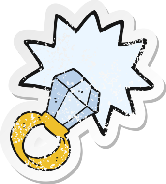 Bir karikatürün gerilimli yapıştırması. Bir insan tarafından çizilmiş kocaman bir nişan yüzüğü.