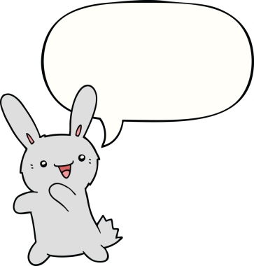 Bir insan tarafından çizilmiş konuşma balonlu çizgi film tavşanı.