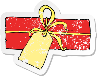 Bir insanın çizdiği karikatür Noel 'inin gerilimli retro etiketi.