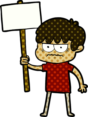 Bir insan tarafından çizilmiş sinirli çizgi film çocuğu.