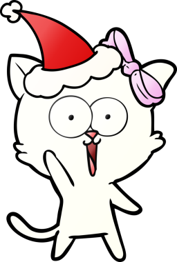 Bir insan tarafından çizilmiş Noel Baba şapkası takan bir kedinin gradyan çizimi.