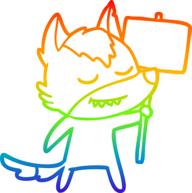 Gökkuşağı gradyan çizgisi, bir insan tarafından çizilmiş boş tabelalı dost bir kurt çizimi.