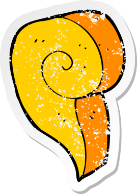 Bir insan tarafından çizilmiş karikatür dekoratif girdap sembolünün gerilimli retro yapıştırması