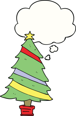 Bir insan tarafından çizilmiş düşünce baloncuğu olan bir Noel ağacı.
