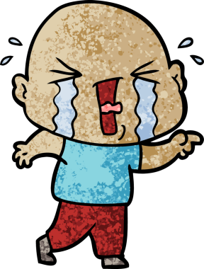 Bir insan tarafından çizilmiş ağlayan kel bir adam.