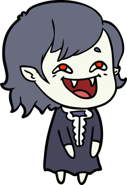 Bir insan tarafından çizilmiş gülen vampir kız çizgi filmi.