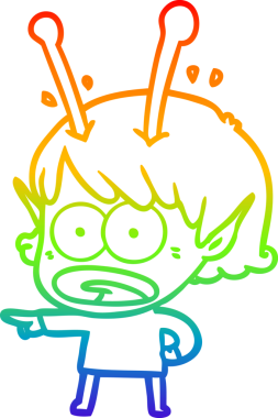 gökkuşağı gradyan çizimi bir çizgi film şok uzaylı kız bir insan tarafından çizildi