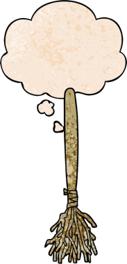 bir insan tarafından çizilmiş grunge desenli düşünce baloncuklu sihirli süpürge.