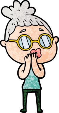 Bir insan tarafından çizilmiş gözlüklü bir karikatür kadın.