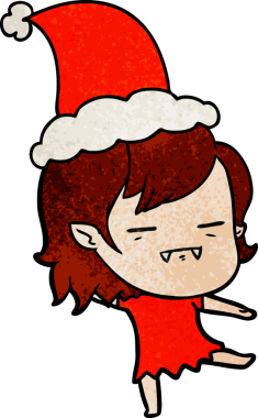 Bir insan tarafından çizilmiş Noel Baba şapkası giyen ölümsüz bir vampirin el çizimi karikatürü.