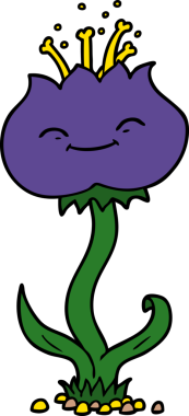 Bir insan tarafından çizilmiş sevimli karikatür çiçeği.