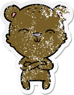 Bir insan tarafından çizilmiş kendine güvenen mutlu bir ayının sıkıntılı çıkartması.